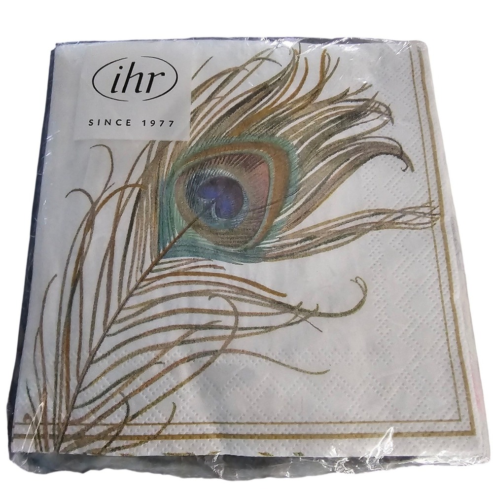 IHR Ideal Home Range Peacock Feather 3-Ply Paper Napkins 20ct Made in Germany